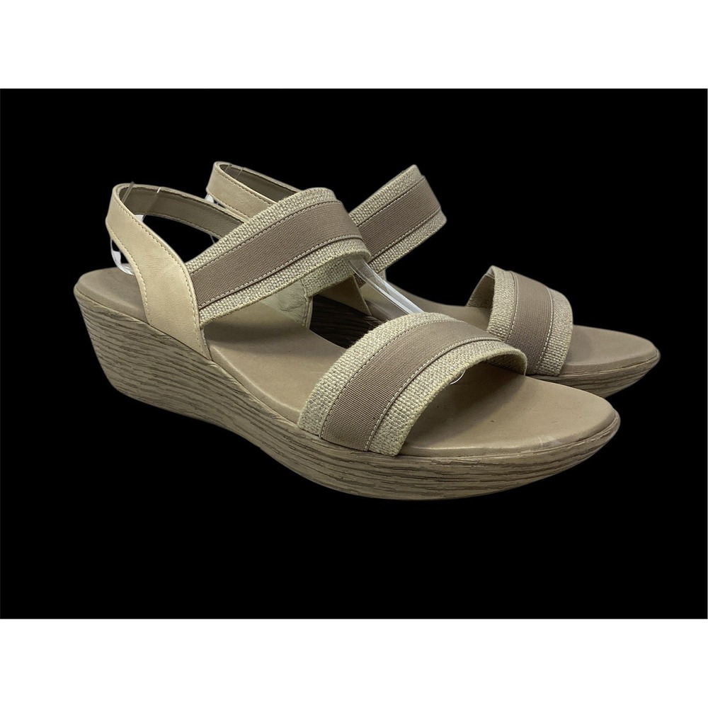 Munro  Tan Wedge 2" Heel  Strap Sandal Sling Backs Comfort Canvas/Leather 10.5